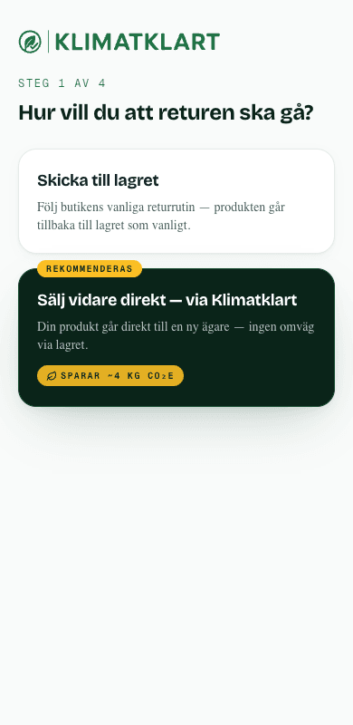 Klimatklarts returlänk i mobilen: kunden väljer väg för returen